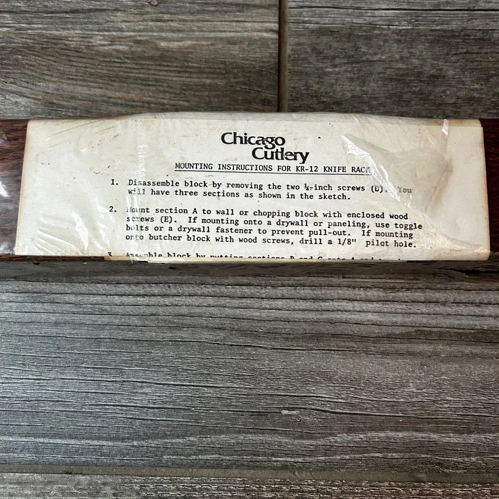 New Chicago Cutlery KR12 Knife Rack Block Mounting Hardware Instructions Vintage